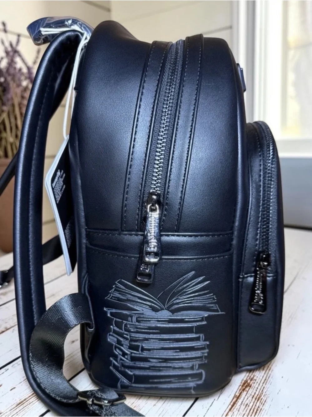Loungefly Black Embossed Skull & Botanical Mini Backpack